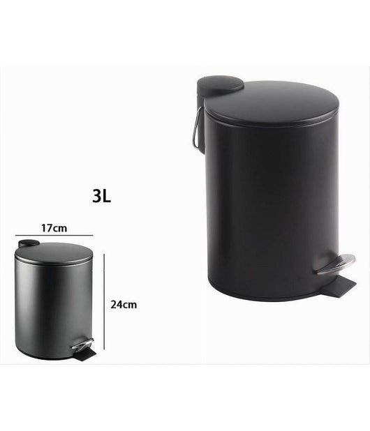 Pattumiera Acciaio A Pedale 3 Lt Bidone Cestino Spazzatura Bagno Casa Nero 87453         