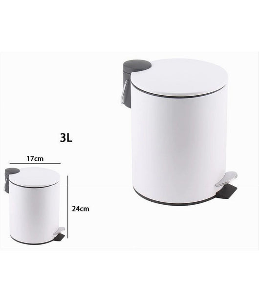 Pattumiera Acciaio A Pedale 3lt Bidone Cestino Spazzatura Bagno Casa Bianco 87449         