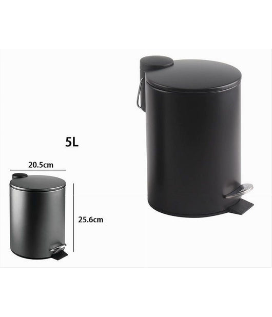 Pattumiera Acciaio A Pedale 5 Lt Bidone Cestino Spazzatura Bagno Casa Nero 87454         