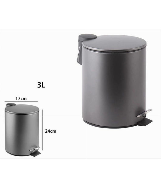 Pattumiera Acciaio Pedale 3 Lt Bidone Cestino Spazzatura Bagno Casa Grigio 87451         