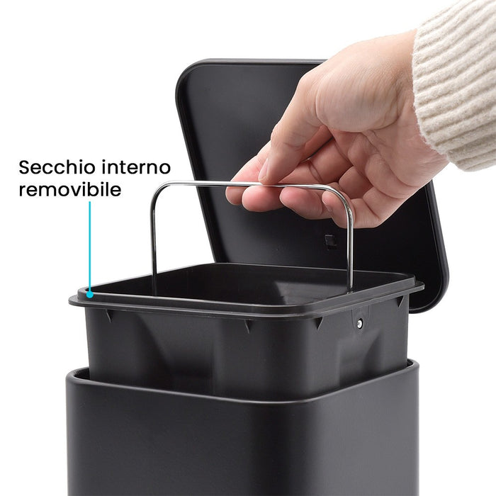 Pattumiera bagno 3lt in acciaio nero con pedale e secchio estraibile