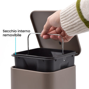 Pattumiera bagno 3lt in acciaio tortora con apertura a pedale e cesto estraibile