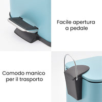 Pattumiera bagno 3lt in acciaio turchese pastello con secchio estraibile