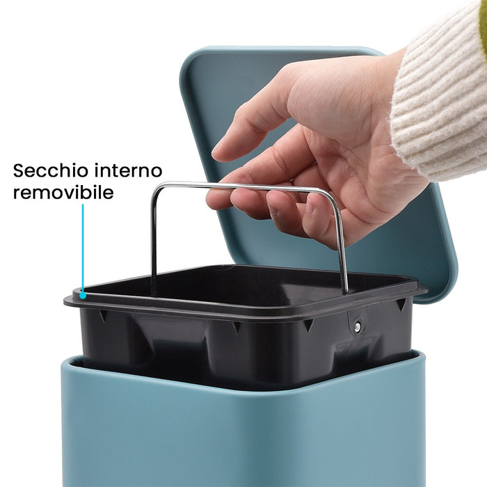 Pattumiera bagno 3lt in acciaio turchese pastello con secchio estraibile