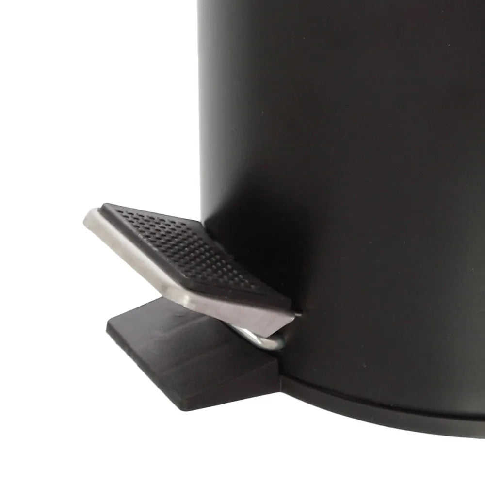 Pattumiera bagno con pedale in acciaio nero opaco e bambù 3 Lt Haiti