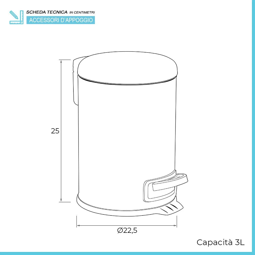 Pattumiera bagno con pedale inox cromo con secchio interno estraibile