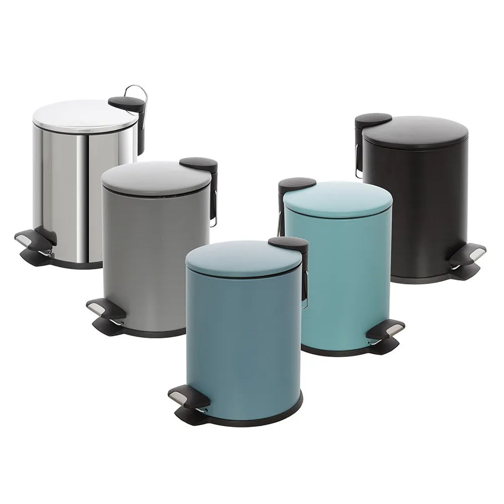 Pattumiera bagno in acciaio cromato con pedale e coperchio slim 3 lt