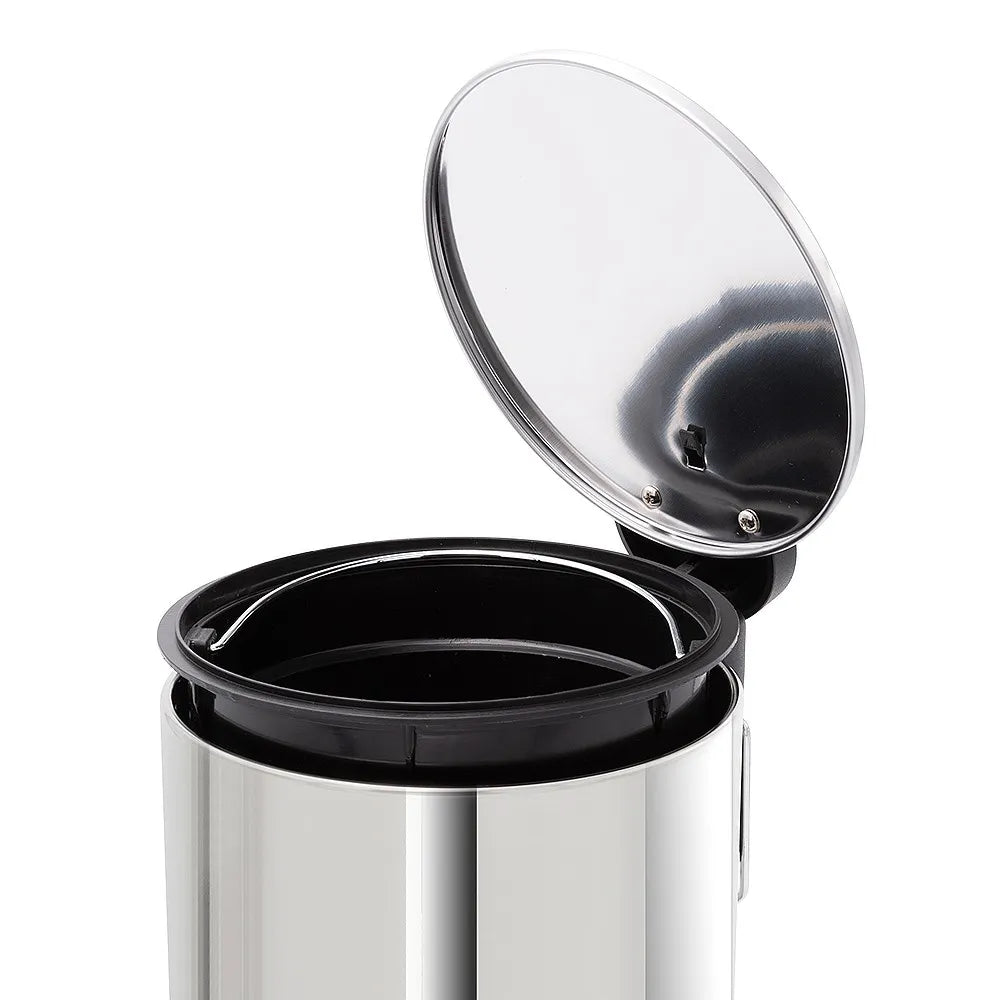 Pattumiera bagno in acciaio cromato con pedale e coperchio slim 3 lt