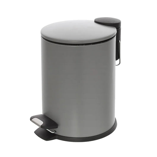 Pattumiera bagno in acciaio grigio con pedale e coperchio slim 3 lt