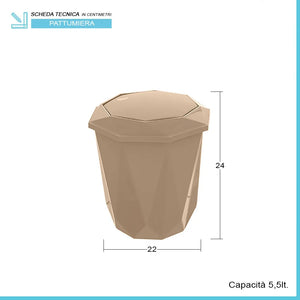 Pattumiera bagno tortora con coperchio basculante e capacità 5,5 lt