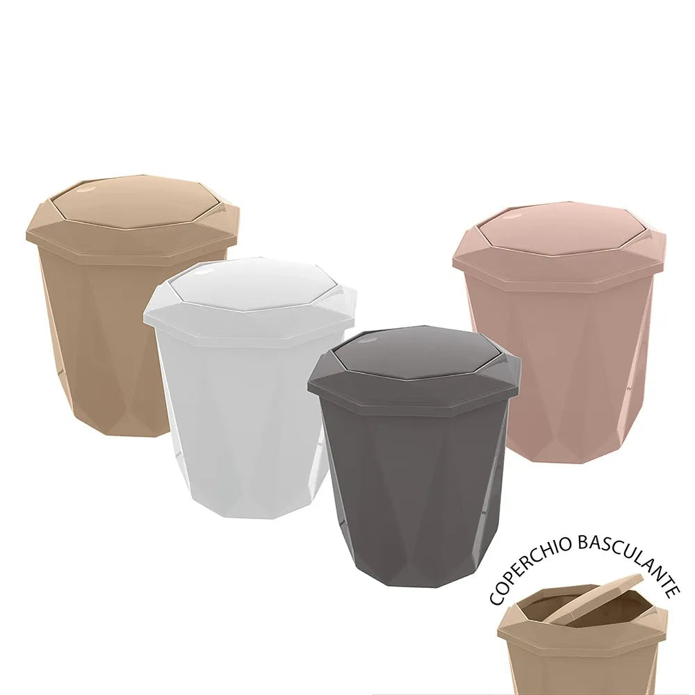 Pattumiera bagno tortora con coperchio basculante e capacità 5,5 lt