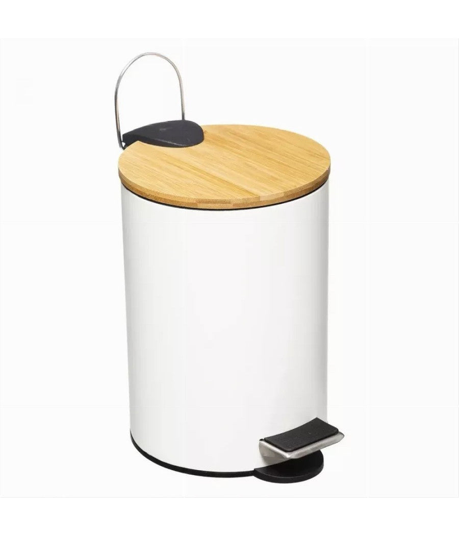 Pattumiera Cestino Portarifiuti 3 Litri In Metallo Bianco Con Coperchio In Bambà¹         