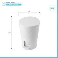 Pattumiera Gettacarte Bianca 5 litri con pedale e coperchio in ABS