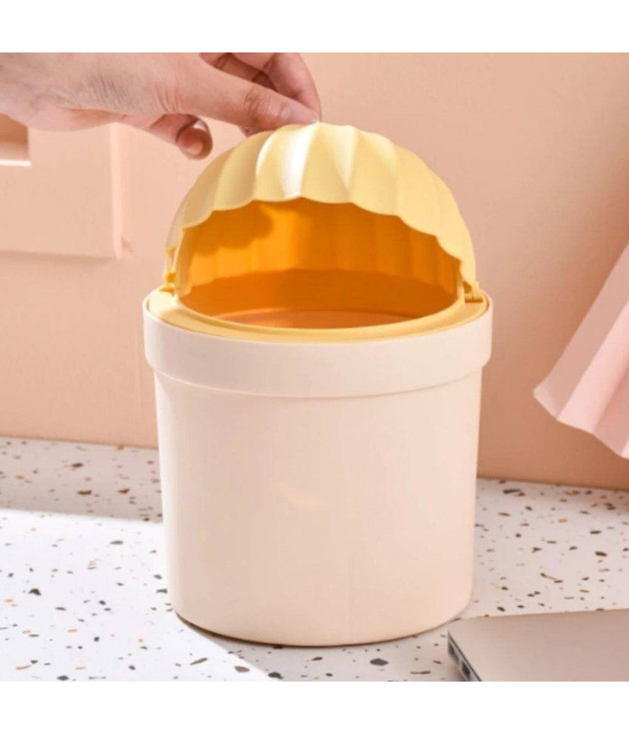 Pattumiera Gialla Cactus Ribaltabile Secchio Rifiuti Spazzatura Dim 21x14.5 Cm         