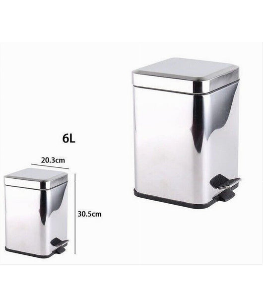 Pattumiera In Acciaio A Pedale 6 Litri Bidone Cestino Spazzatura Quadrato 87446         