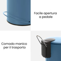Pattumiera in acciaio blu soft-close con secchio estraibile Spring