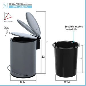 Pattumiera in acciaio grigio soft-close con secchio estraibile Spring