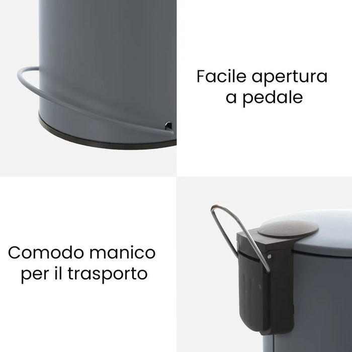 Pattumiera in acciaio grigio soft-close con secchio estraibile Spring