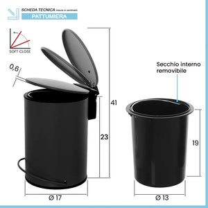 Pattumiera in acciaio nero soft-close con secchio estraibile Spring