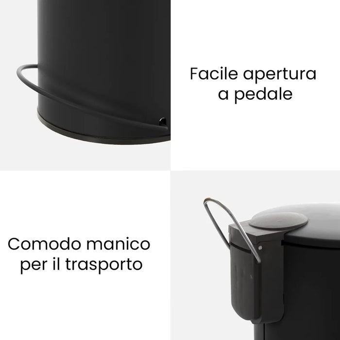 Pattumiera in acciaio nero soft-close con secchio estraibile Spring