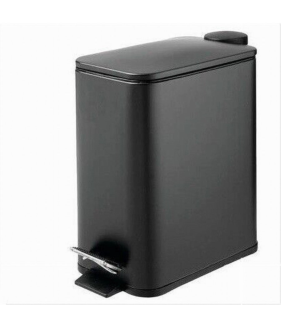 Pattumiera In Acciaio Pedale 5lt Bidone Cestino Spazzatura Rettangolo Nero 87448         