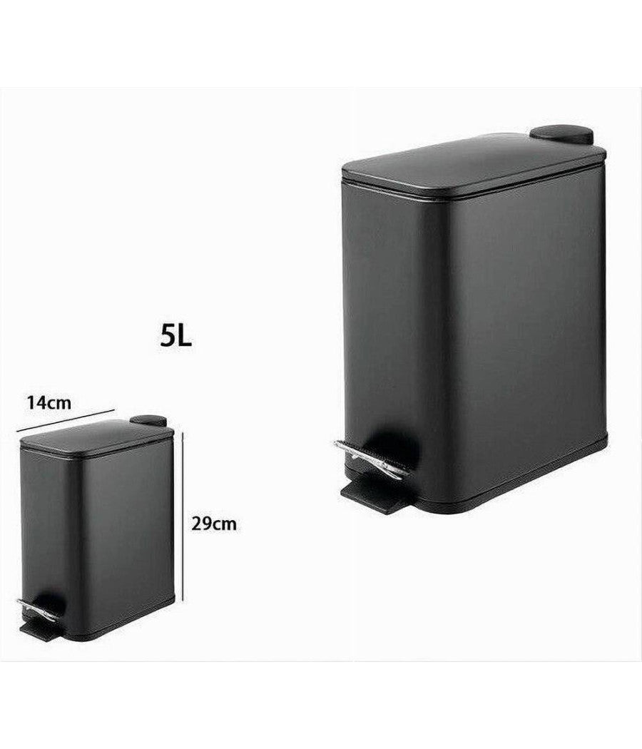 Pattumiera In Acciaio Pedale 5lt Bidone Cestino Spazzatura Rettangolo Nero 87448         