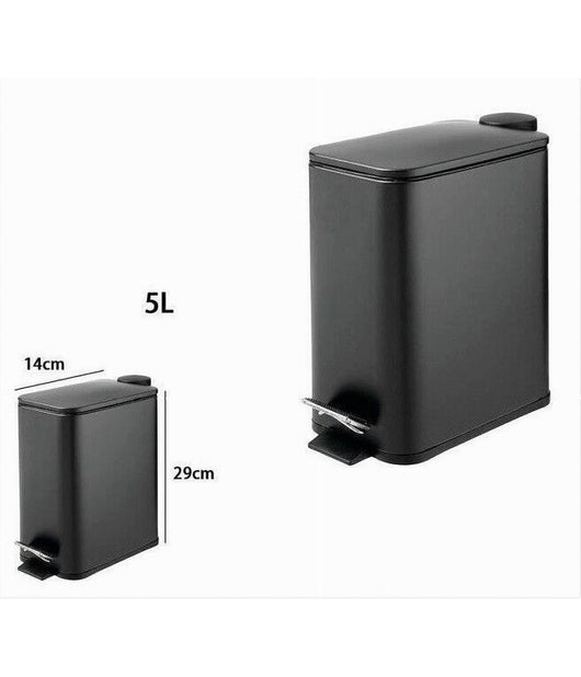 Pattumiera In Acciaio Pedale 5lt Bidone Cestino Spazzatura Rettangolo Nero 87448         