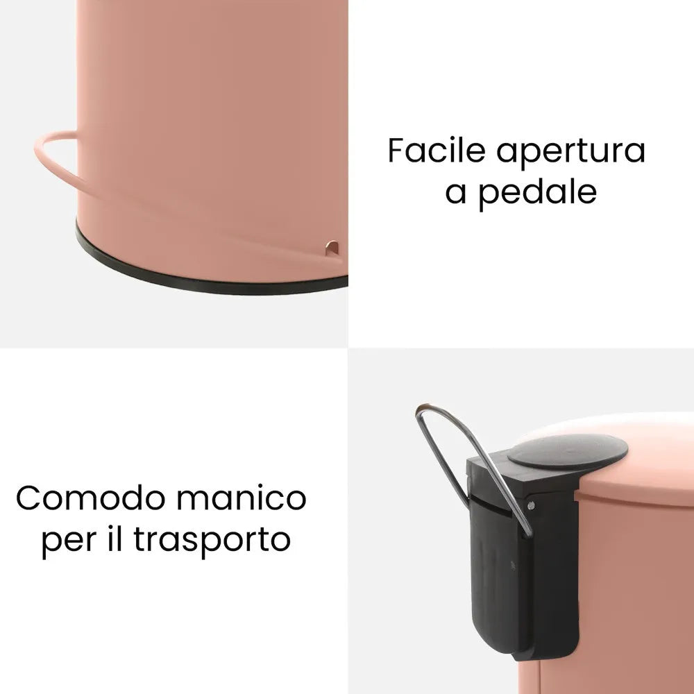 Pattumiera in acciaio rosa soft-close con secchio estraibile Spring