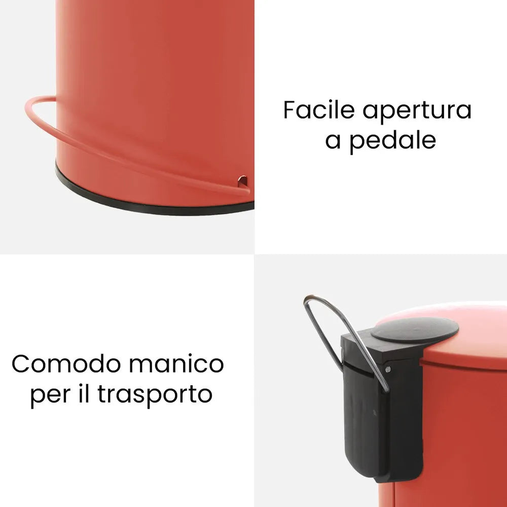 Pattumiera in acciaio rosso soft-close con secchio estraibile Spring