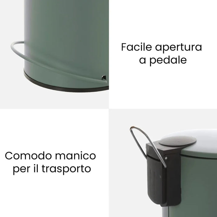Pattumiera in acciaio verde soft-close con secchio estraibile Spring