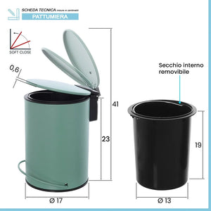 Pattumiera in acciaio verde soft-close con secchio estraibile Spring