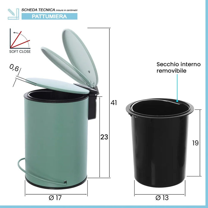 Pattumiera in acciaio verde soft-close con secchio estraibile Spring