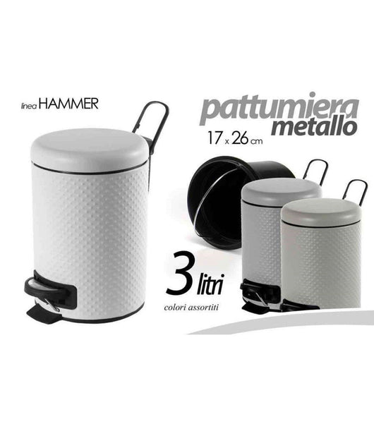Pattumiera In Metallo 3 Lt Tonda Decoro Hammer 17x26 Cm Colori Assortiti 747656         