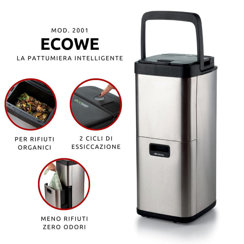 Pattumiera Intelligente - 60W/h - Essiccatore Rifiuti Organici - Antiodore - Silver