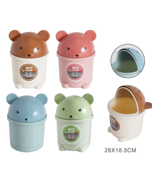 Pattumiera Marrone Orsetto Ribaltabile Secchio Rifiuti Spazzatura Dim 28x18.5cm         