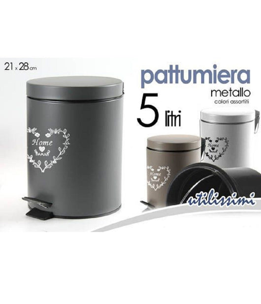 Pattumiera Metallo Porta Spazzatura 21x28cm 5lt Decoro Cuore Colori Ass. 664472         