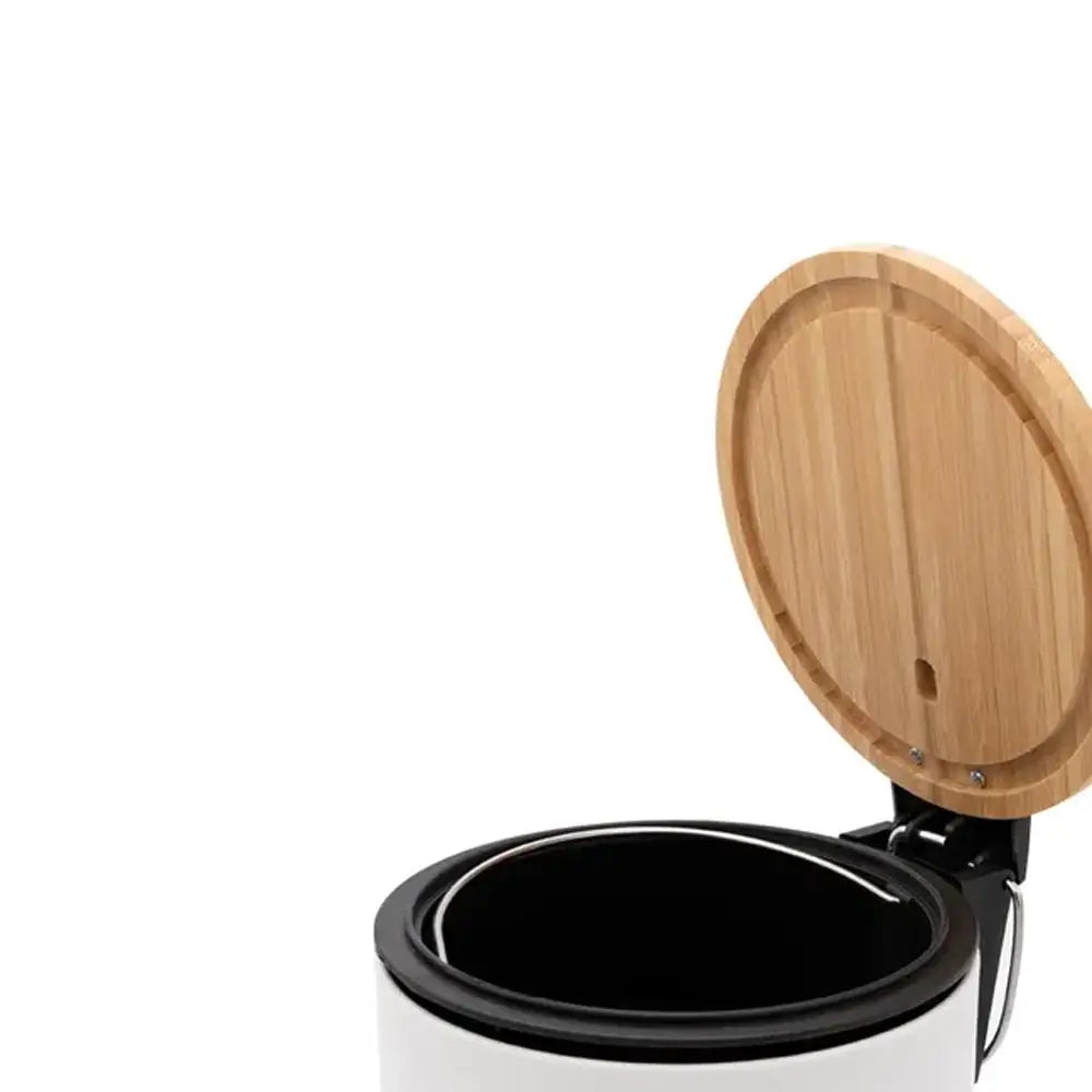 Pattumiera a pedale 3L acciaio bianco e bambu | Haiti