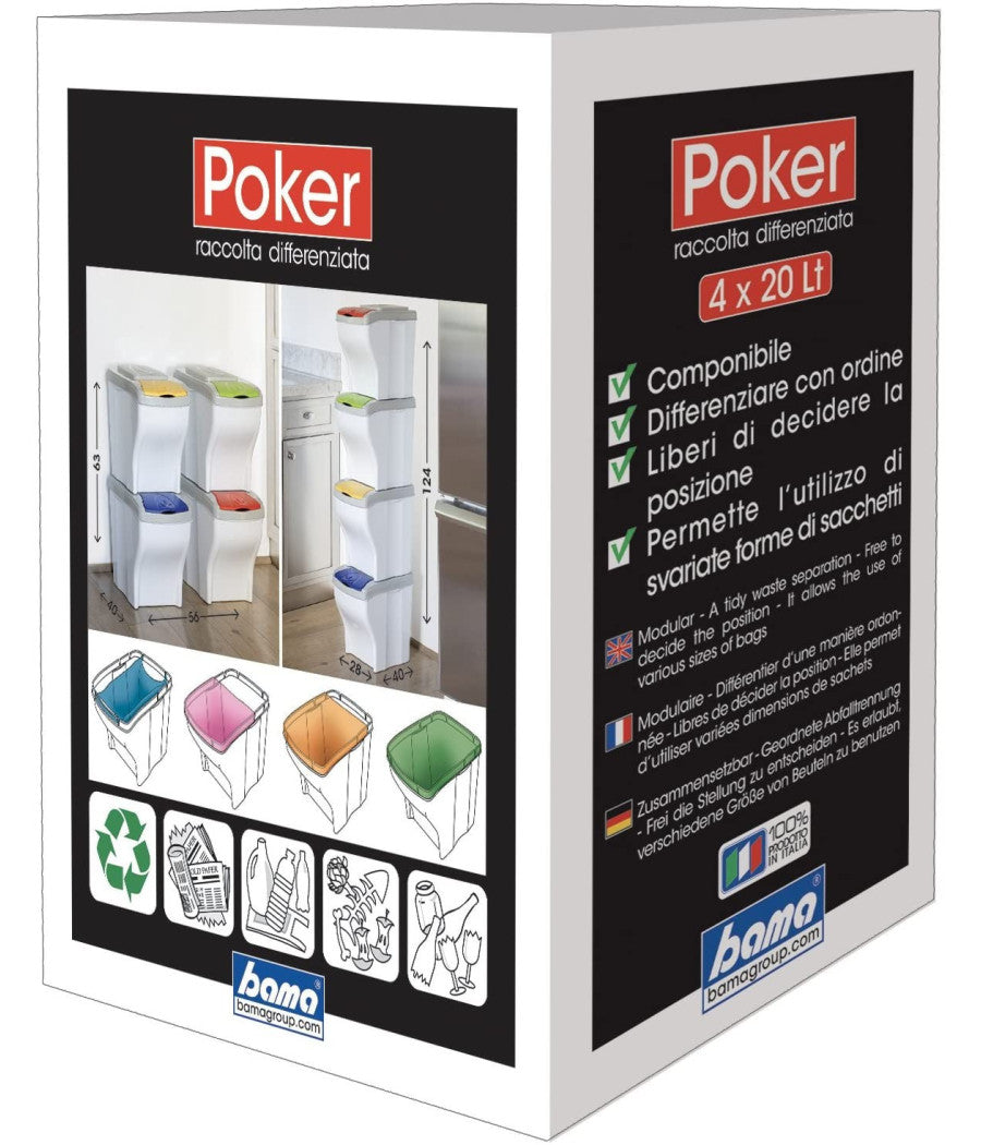 Pattumiera Per Raccolta Differenziata 4 Colori Verticale Bidoni Spazzatura 80 Lt         
