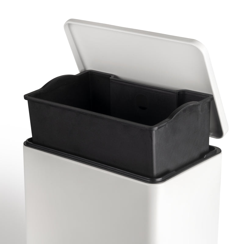 Pattumiera rettangolare esterna Recycle con apertura a pedale, verniciato bianco, alluminio.