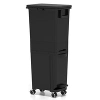 Bidone di spazzatura con cestino inclinato con 2 scomparti superiori, Pattumiera con pedale in plastica per cucina Nero-Organizzazione della cucina
