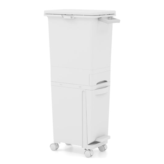Pattumiera 3 in 1con 2 cassetti 2 scomparti superiori e adesivi per la classificazione-Cestino per rifiuti a pedale 40x26x84cm Bianco