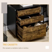 Cassettiera con 3 Cassetti in Truciolato dallo Stile rustico, 60x45x75cm, Marrone e nero
