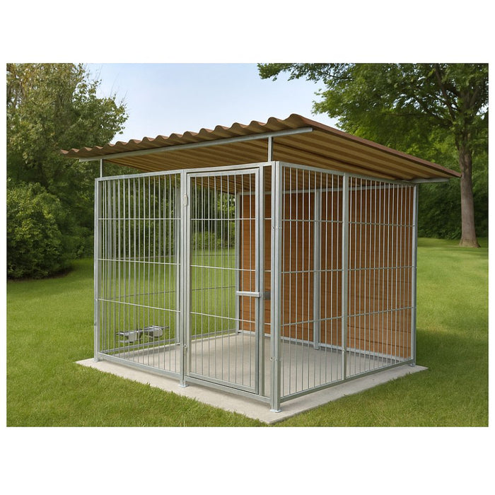 Box per cani coperto e retro in legno zincato con portaciotole da 200x300xaltezza 180 cm