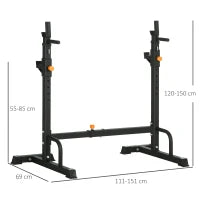 Porta Bilanciere Regolabile con Supporti per Dip Station e Push Up, 111-151x69x120-150 cm, Nero