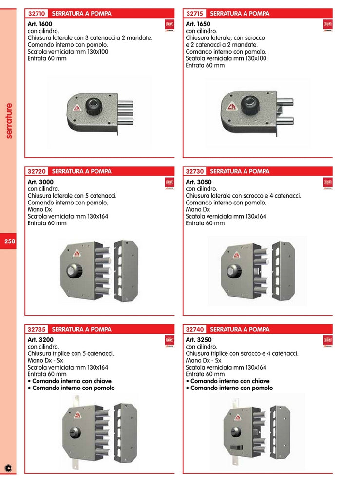 c.r. art. 3200 serratura di sicurezza con pomolo destra senza aste cod:ferx.14745