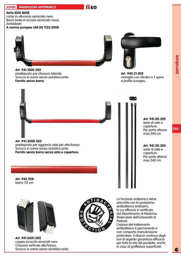 iseo 941.1000.505 maniglione antipanico laterale senza barra cod:ferx.15213