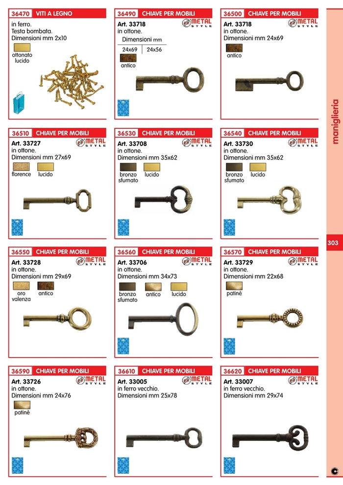 chiave per mobili art.33706 mm.34/73 bronzo sfumato cod:ferx.26479