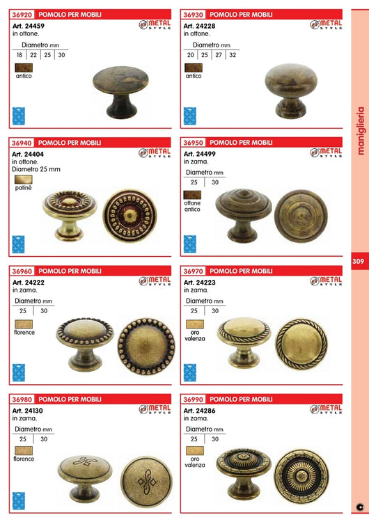 pomolo antichizzato art.24223 mm.30 oro valenza cod:ferx.1674