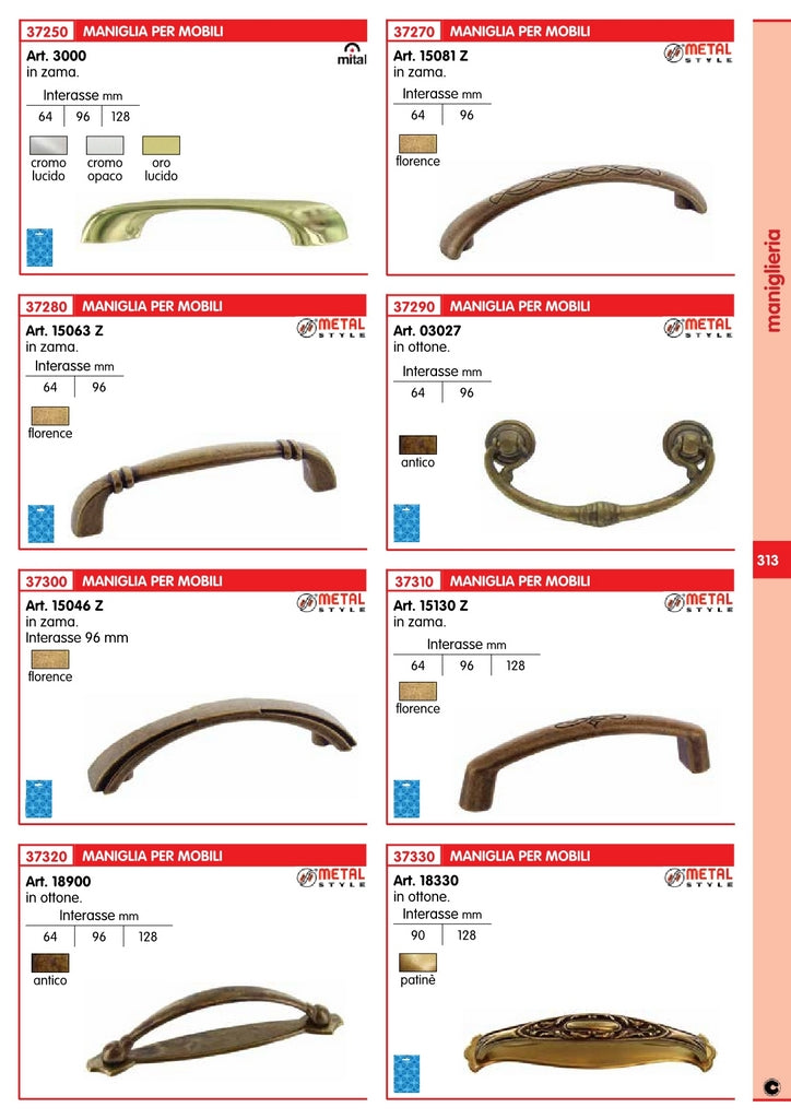 1blister blister maniglia anticata 03027 mm.82x40 ottone antico cod:ferx.76060