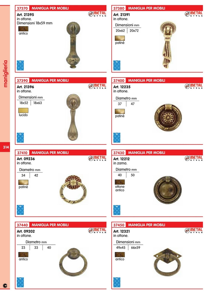 1blister blister maniglie anticata art. 21391.070 in ottone finitura patinè (pz.2) cod:ferx.60228